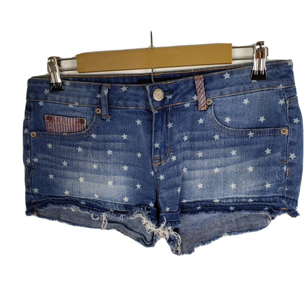 Women's 6 American Eagle Shorty American Flag USA blue denim shorts